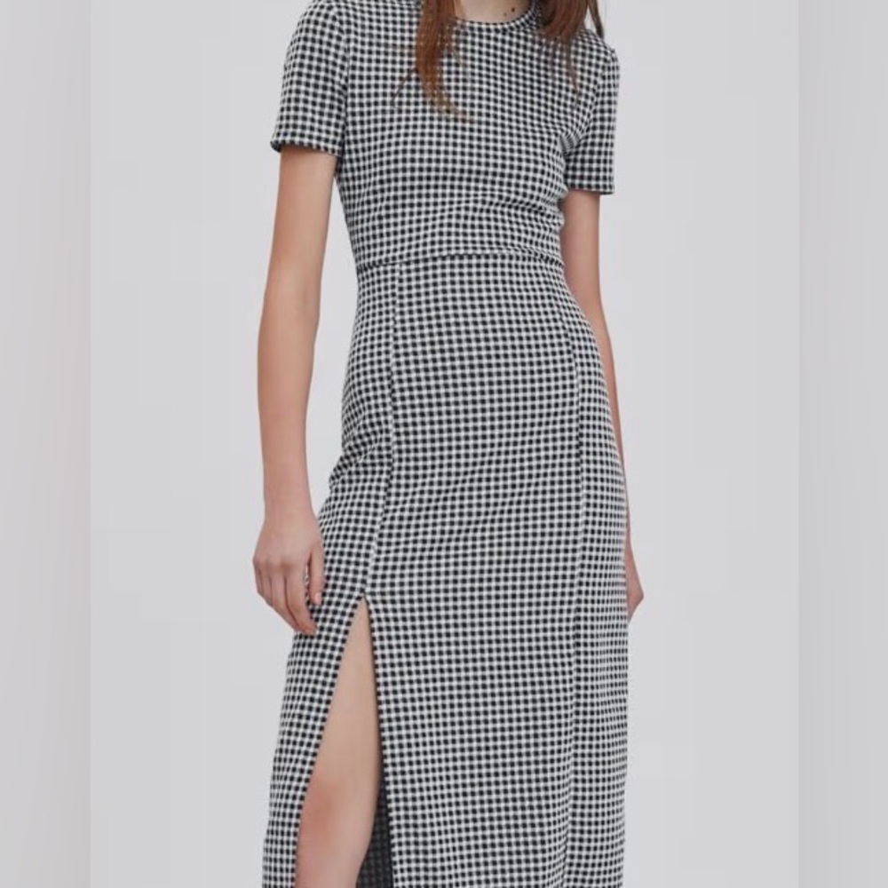 Black & White Zara, Short-Sleeve Midi Dress with Side Slit